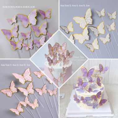 Set 10 Que cắm bướm giấy trang trí bánh
